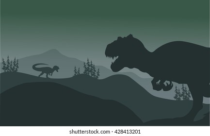 Allosaurus at the night silhouette a very beautiful