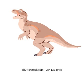 Allosaurus roar side view. Tyrannosaurus, T rex with open jaw. Dinosaur, dino species. Ancient reptile, animal of Jurassic era. Paleontology. Flat isolated vector illustration on white background