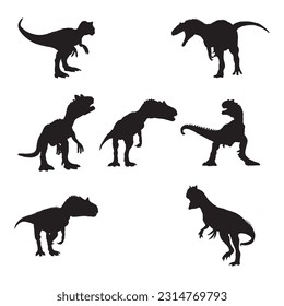 allosaurus silhouette set collection isolated black on white background vector illustration