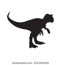 Allosaurus. Theropoda dinosaur. Monochrome vector illustration of silhouette of prehistoric creature allosaurus isolated on white background.