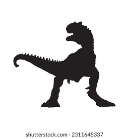 Allosaurus. Theropoda dinosaur. Monochrome vector illustration of silhouette of prehistoric creature allosaurus isolated on white background.