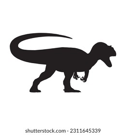 Allosaurus. Theropoda dinosaur. Monochrome vector illustration of silhouette of prehistoric creature allosaurus isolated on white background.