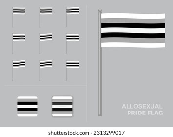 Allosexual Pride Flag Waving Animation App Icon Vector