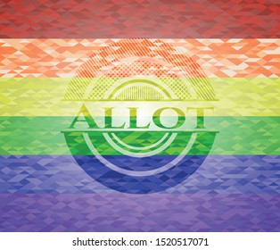 Allot emblem on mosaic background with the colors of the LGBT flag