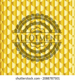 Allotment Gold Shiny Emblem. Scales Pattern. Vector Illustration. Detailed. 