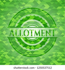 Allotment green emblem. Mosaic background