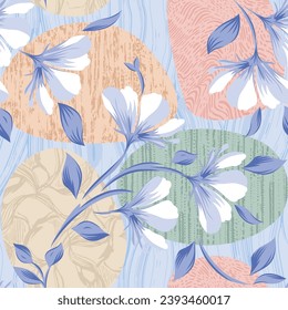 allover abstracted vector flowers pattern on grey background