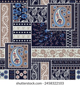 allover bandanna vector paisley pattern on navy