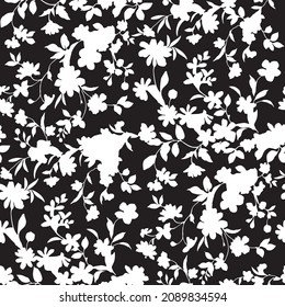 Allover black and white floral seamless pattern