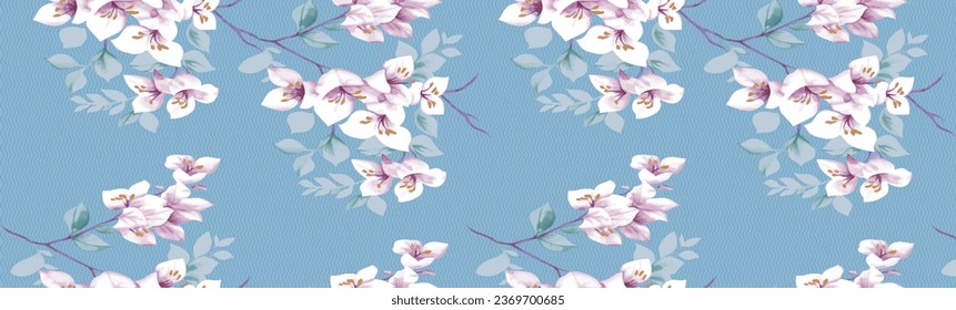allover blue color floral pattern with new blur wave texture effect design for digital textile print, rug, saree, tile, suit, dress, gown, cover bed sheet, graphic and all type print desi concept art.