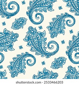 allover blue paisley pattern design. seamless ethnic ornament textile design