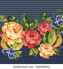 patrón de flor azul y rosa con borde sobre fondo gris