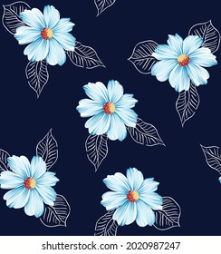 allover blue vector flower Pattern on navy background