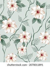 allover brown flower pattern on green background