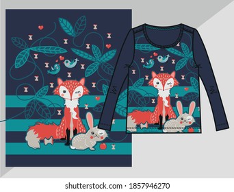 allover chest print design for women's t-shirt.