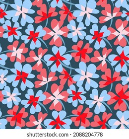 Allover floral seamless pattern. Ditsy botanical background made of daisies. Summer motif with simple flowers. Trendy flat illustration. Wildflowers ornament for textile, fabric, surface design.