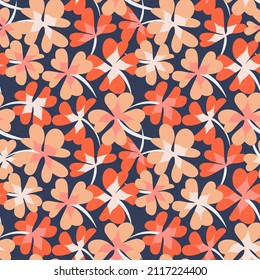 Allover floral seamless pattern. Ditsy botanical background made of daisies. Summer motif with simple flowers. Trendy flat illustration. Wildflowers ornament for textile, fabric, surface design.