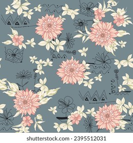 allover flower Pattern on green background vector stock