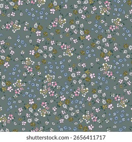 allover geometric vector small flower pattern on green background