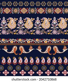 allover geometrical border vector paisley pattern on navy background