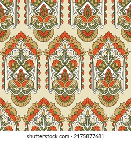patrón de paisley del vector de borde geométrico de arrastre sobre fondo marrón 