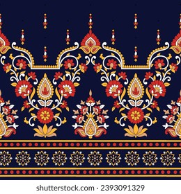 allover geometrical border vector paisley pattern on navy background