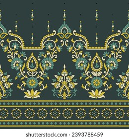 allover geometrical border vector paisley pattern on green background