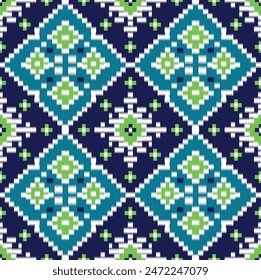 Vector geométrico completo ikat y estampado ético en navy