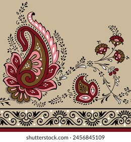 allover geometrical vector paisley pattern on border