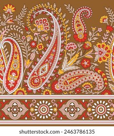 allover geometrical vector paisley pattern on border