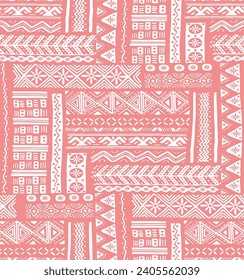allover geometrical vector patchwork pattern on red background