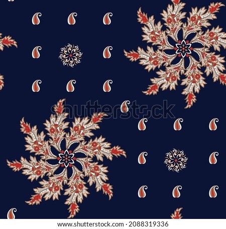 allover goemetrical vector paisley pattern on navy background