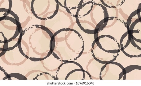 Allover marca el círculo a mano sella la huella textil. Elementos de solapamiento de blobs circulares vectores patrón sin fisuras. El círculo de pincel pinchó marca la impresión textil.