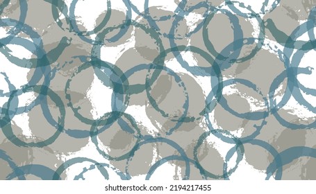 Allover hand drawn circles geometry fabric print. Circular stain overlapping elements vector seamless pattern. Grunge texture circles geometry fabric print.