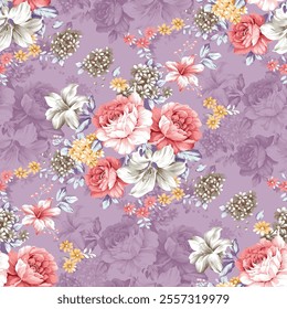 Allover multi motif ornament Seamless pattern with watercolor flowers repeat  texture,seamless pattern use it for filling any contours