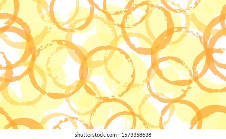 Allover painted circle stamps textile print. Circular blot overlapping elements vector seamless pattern. Paint texture circle stamps textile print.