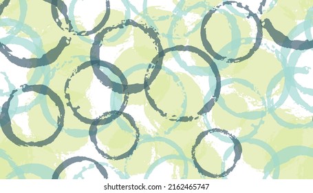 Impresión de tela de geometría de círculos pintados de alamante. Modalidad redonda de elementos superpuestos vectores patrón sin soldadura. La textura de tinta gira en torno a la geometría de tela sin inconvenientes.