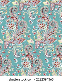 allover paisley pattern with Moghul flower on green background