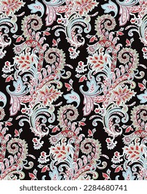 allover paisley pattern with Moghul flower on black background