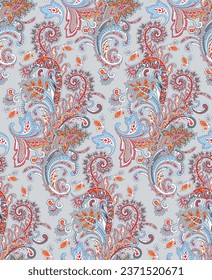 allover paisley pattern with Moghul flower on grey background