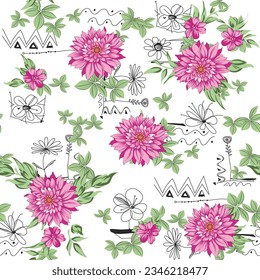 allover pink flower Pattern on white background vector stock