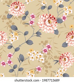 allover pink and red vector flower Pattern on brown background