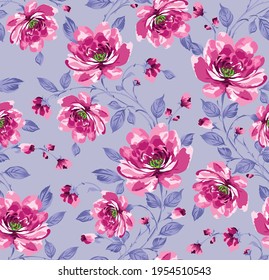 allover pink vector flower Pattern with bunch on grey background