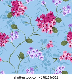 allover pink vector flower Pattern on blue background