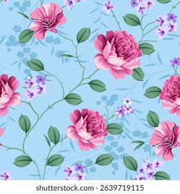 allover pink vector flower Pattern on blue background