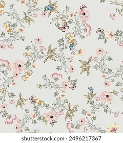 allover red brown vector flower Pattern on brown background small beautiful colorful seamless floral flower with light background