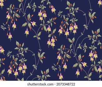 allover red pink flower pattern on navy  background