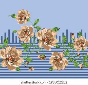 allover red vector flower Pattern with border on blue background