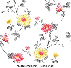 allover red and yellow vector flower Pattern on white background