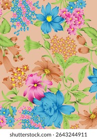 Allover Seamless floral pattern design with blur and stylist 3d effect for wallpaper, carpet, rug, bed sheet, digital print, textile print all type of print on fabric, tile, paper, decoration many use